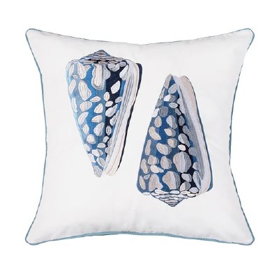 20" Sq Two Blue Cone Shells Decorative Coastal Indoor/Outdoor  Pillow