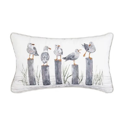 12" x 21" Gray Five Gulls Decorative Coastal Indoor/Outdoor Lumbar Pillow