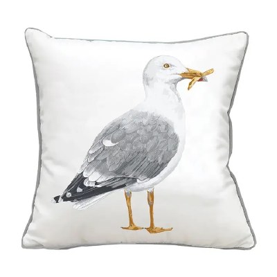 18" Sq Gray Gull With Fry Decorative Coastal Indoor/Outdoor Pillow