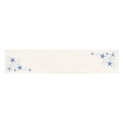 14" x 72" Embroidered Blue Starfish Table Runner