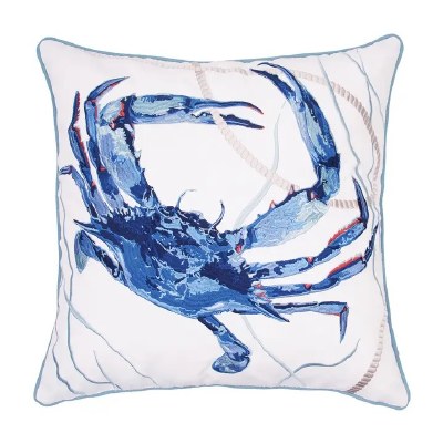 20" Sq Blue Crab Decorative Coastal Indoor/Outdoor Pillow