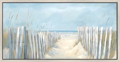 32" x 62" Fenced Beach Path Coastal Canvas in Floating White Frame