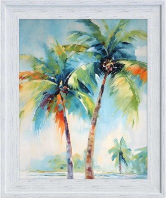 37" x 31" Two Palms Coastal Gel Print in White Washed Frame