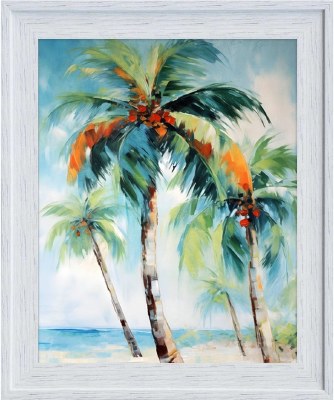 37" x 31" Three Palms Coastal Gel Print in White Washed Frame