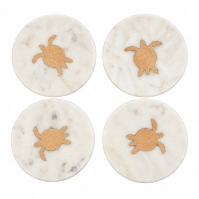 Set of Four 4" Round Sea Turtle Marble Coasters