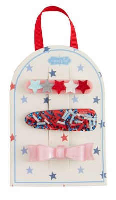 Set of Three Red White and Blue Five Stars Hair Clips by Mud Pie