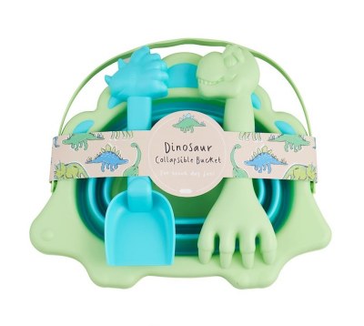 Set of Three Green Dinosaur Collapsable Beach Bucket by Mud Pie