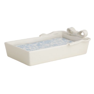 8.5" x 5" White Ceramic Bow Guest Towel Holder With Guest Towels by Mud Pie