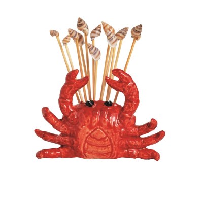 3" Ceramic Crab Toothpick Holder With Shell Toothpicks by Mud Pie