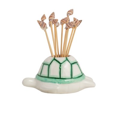 3" Ceramic Turtle Toothpick Holder With Shell Toothpicks by Mud Pie