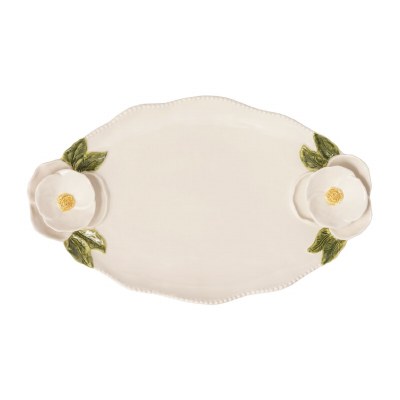 18" White Oval Ceramic Flower Platter by Mud Pie