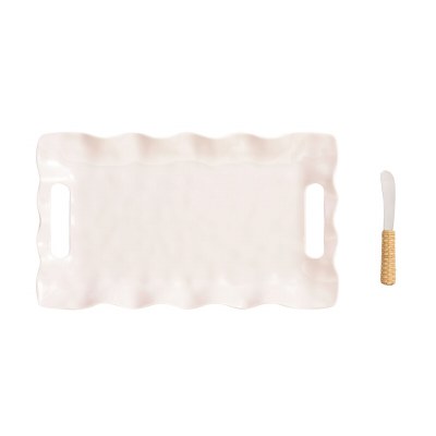 8" x 14" White Melamine Ruffle Tray With Spreader by Mud Pie