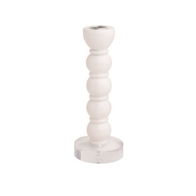 7.5" White Bauble With Clear Base Taper Candleholder by Mud Pie
