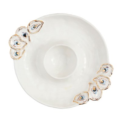 10" Round Ceramic Oyster Chip & Dip by Mud Pie