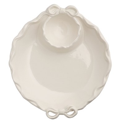 12" Round White Ceramic Bow Chip & Dip by Mud Pie