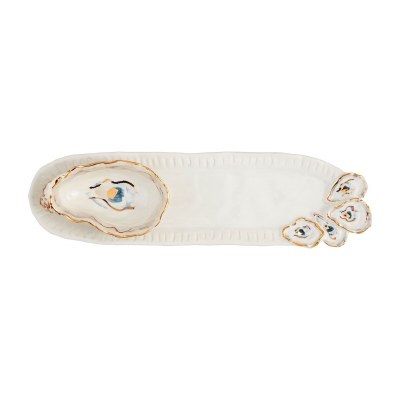 4" x 14" Ceramic Oyster Tray with Bowl by Mud Pie