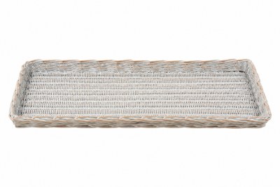 12" x 36" White Washed Wicker Tray by Mud Pie