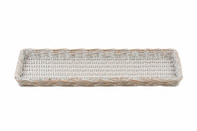 9" x 32" White Washed Wicker Tray by Mud Pie