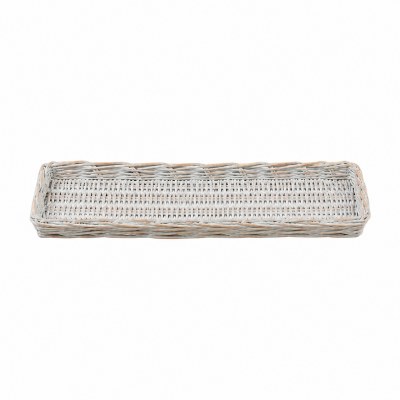 6" x 28" White Washed Wicker Tray by Mud Pie