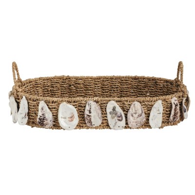 11" x 18" Natural Oyster Shell Woven Tray by Mud Pie