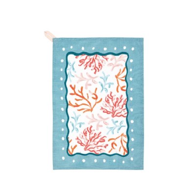 21" x 14"  Blue Multi Color Coral Kitchen Towel by Mud Pie