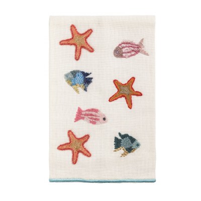 21" x 14" Starfish and Fish Beaded Kitchen Towel by Mud Pie