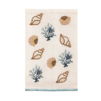 21" x 14" Brown Shell and Blue Coral Beaded Kitchen Towel by Mud Pie