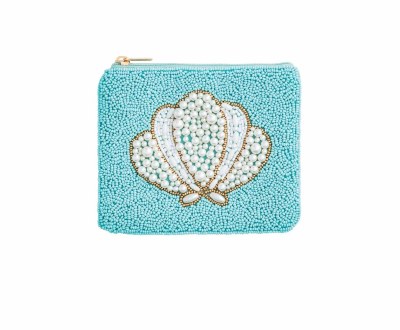 4.5" x 5.5" Blue with White Shell Zip Pouch by Mud Pie