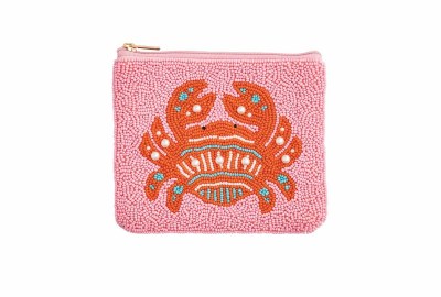 4.5" x 5.5" Pink with Orange Crab Zip Pouch by Mud Pie