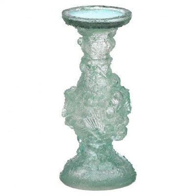 10" Clear Aqua Shells Resin Pillar Candle Holder