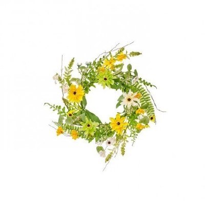 6" Faux Yellow and Green Flower Candle Ring