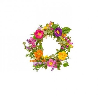 6" Faux Multi Color Flower Candle Ring