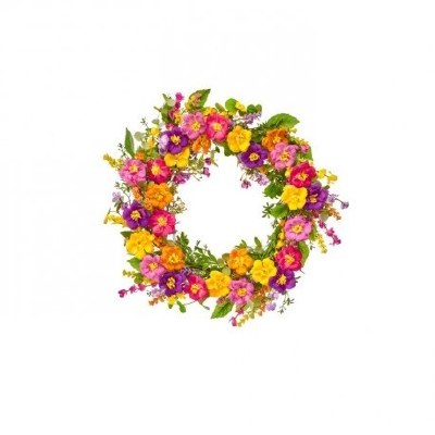 22" Round Faux Multi Color Flower Wreath