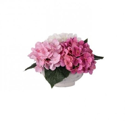 8" Pink and White Hydrangea in White Bowl