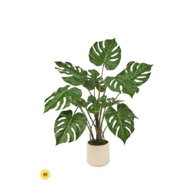 36" Faux UV Treated Green Monstera in White Pot