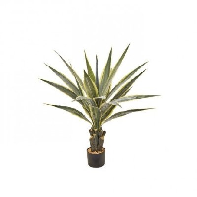 38" Faux Varigated Green Agave in Black Pot