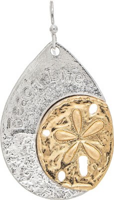 Silver and Gold "Beach Life" Sand Dollar Drop Earrings