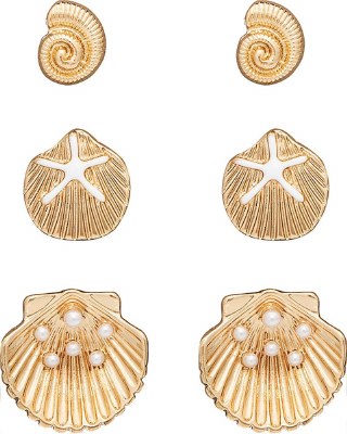 Set of Three Gold Shell Earrings