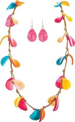 Earrings & Necklace Set Multi Color Acrylic Petals