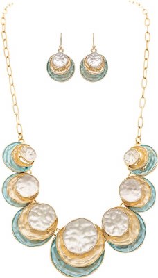 Earrings & Necklace Set Multi Color Metal Disks