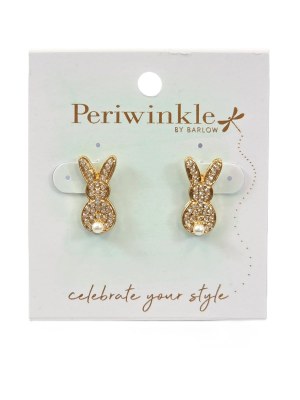 Gold and White Faux Pearl Bunny Earrings