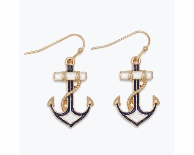 Gold Navy and White Anchor Earrings