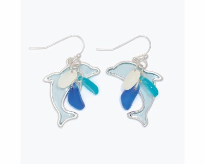 Silver and Blue Dolphin With Sea Glass Earrings