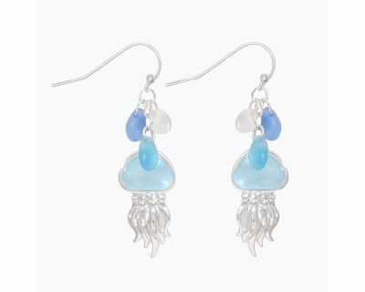 Silver and Blue Sea Glass Jellyfish Earrings