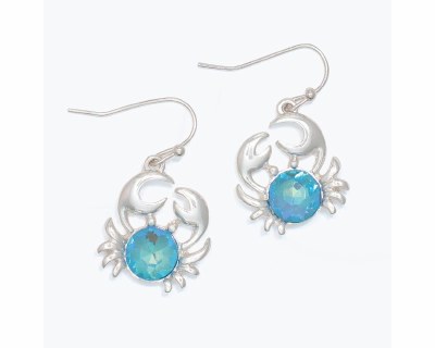 Silver and Aqua Bling Crab Earrings