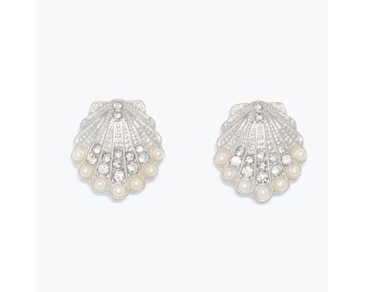 Silver Shell and Faux Pearl Bling Earrings