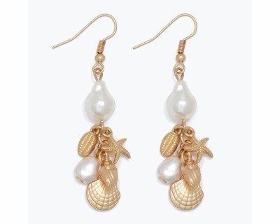 Gold Faux Pearl and Sea Life Earrings