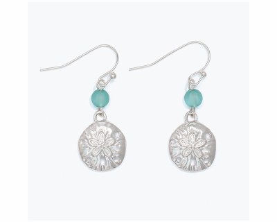 Silver and Blue Bead Sand Dollar Earrings
