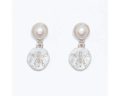Silver and Faux Pearl Sand Dollar Earrings