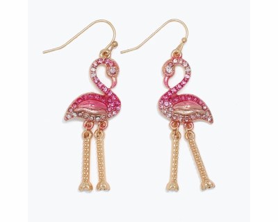 Gold and Pink Bling Flamingo Earrings